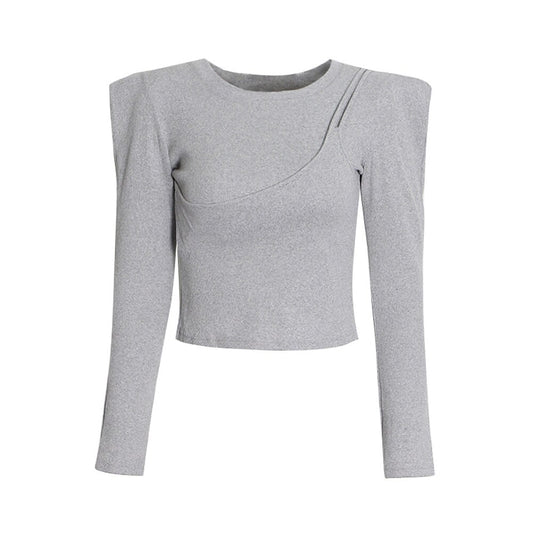 Asymmetrical Solid Slimming T Shirts For Women Round Neck - FSHN LTD 14639486