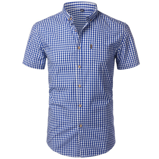 Small Plaid Shirt Men Summer Short Sleeve - FSHN LTD 14639486