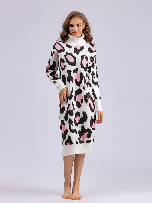 Leopard Jacquard Sweater Dress - FSHN LTD 14639486