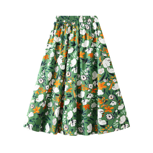 Womens High Waist Oil Painting Floral A-Line Skirt- In Many Designs - FSHN LTD 14639486