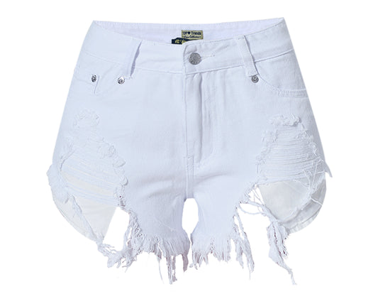 Womens White High Waist, Frayed Demin Shorts - FSHN LTD 14639486