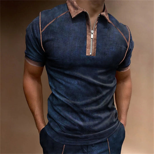 Mens Summer Zipped Polo Shirt - FSHN LTD 14639486