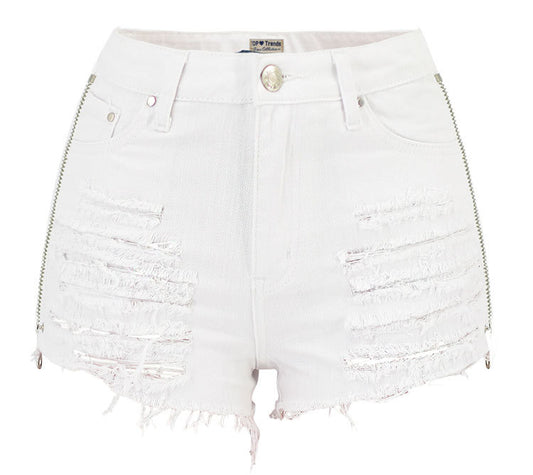 Womens High Waisted Double Side Zipper, Frayed Shorts - FSHN LTD 14639486