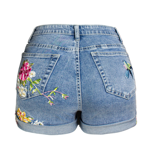 Embroidered Flower Denim Shorts - FSHN LTD 14639486