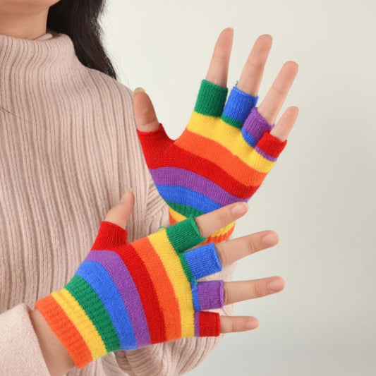 Rainbow Striped Gloves Fingerless - FSHN LTD 14639486